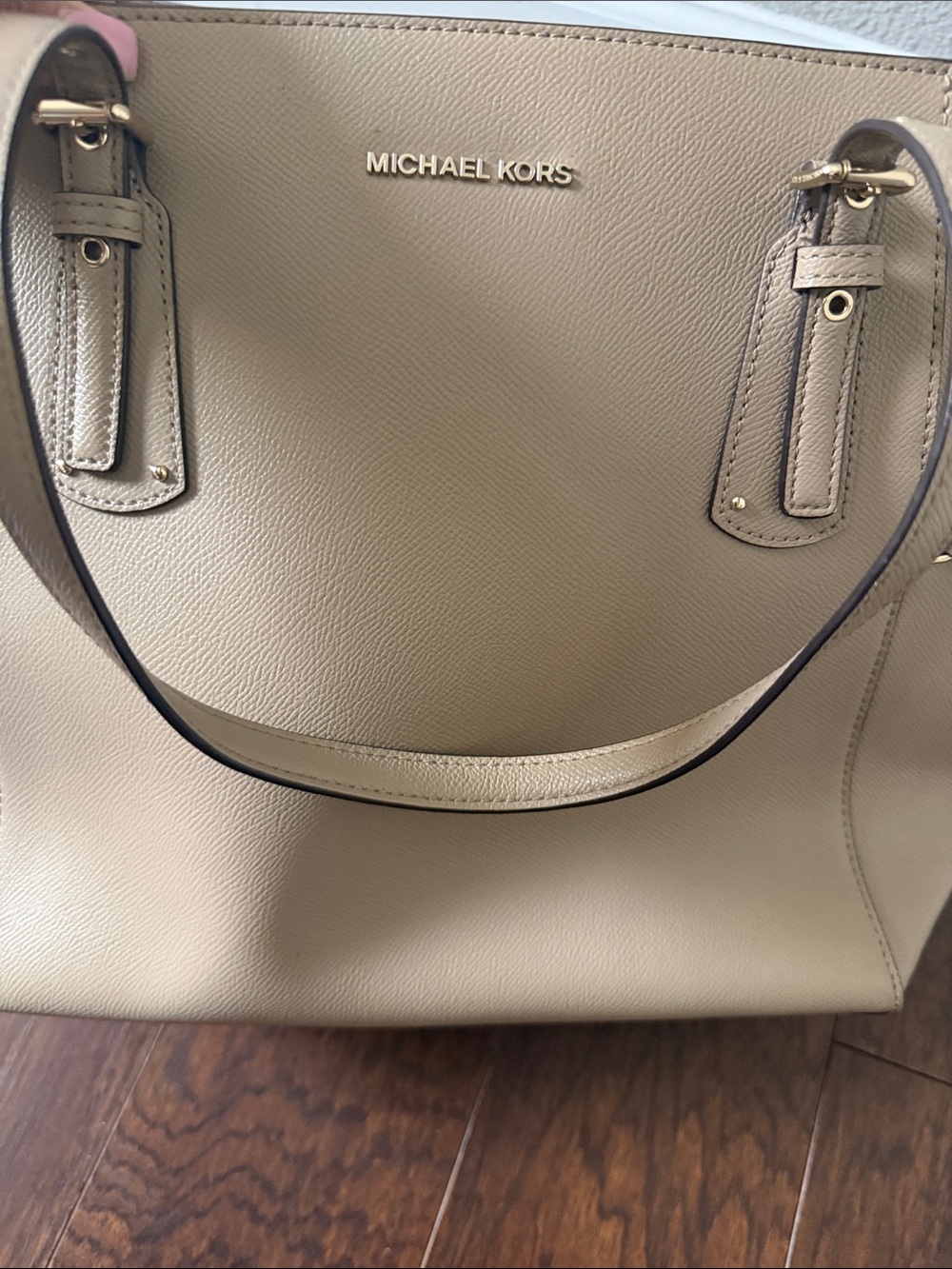 Michael Kors Beige Saffiano Leather Tote with Gold Accents - Picture 10 of 12